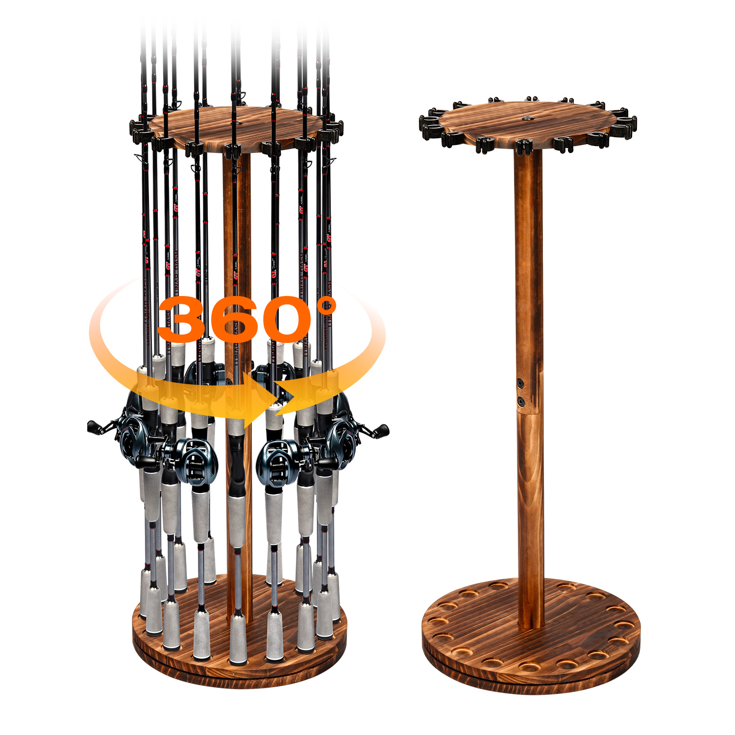 Carbon Fishing Rod - 원형 탄화목 낚싯대 홀더 회전식 디스플레이